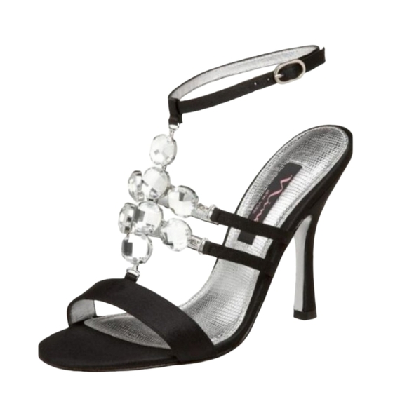 Nina Shoes - Nina Choda Black Satin Gem Strappy High Heel With Box Women's 9M